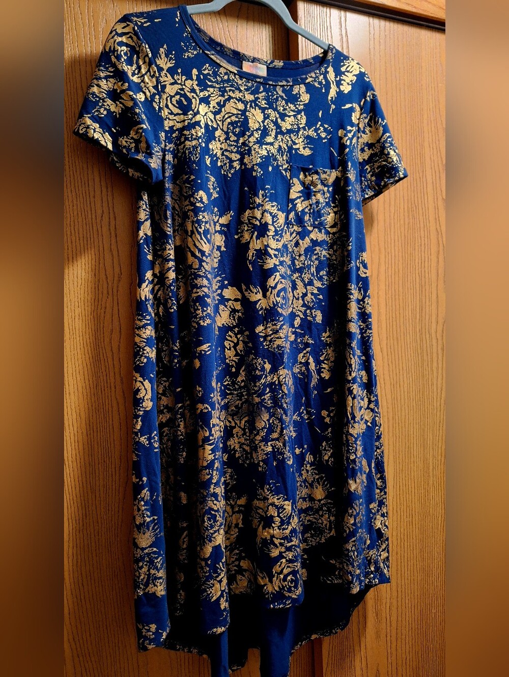 Navy Blue Floral Short Sleeve Swing Dress